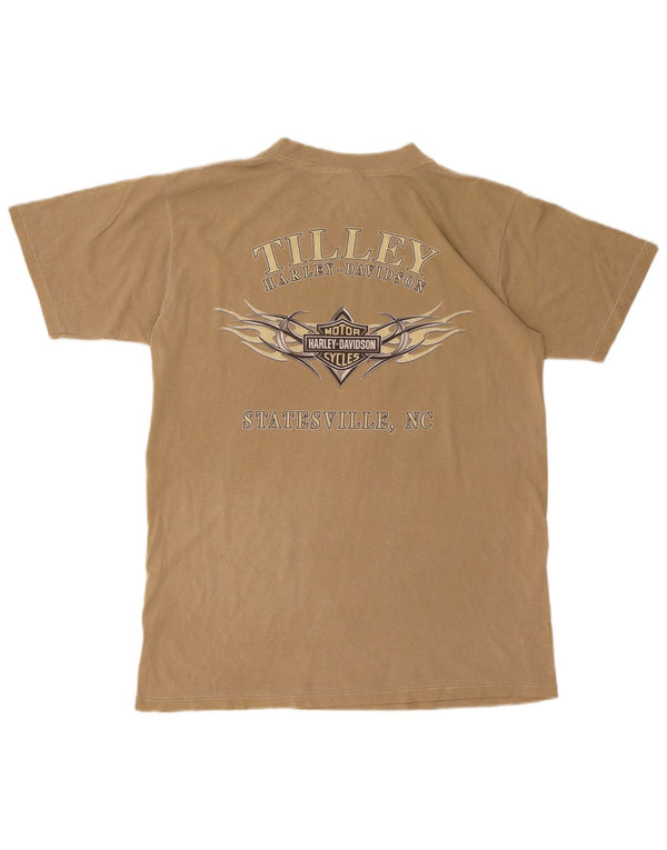 Harley Davidson Mens Graphic T-Shirt Top Medium Beige Cotton