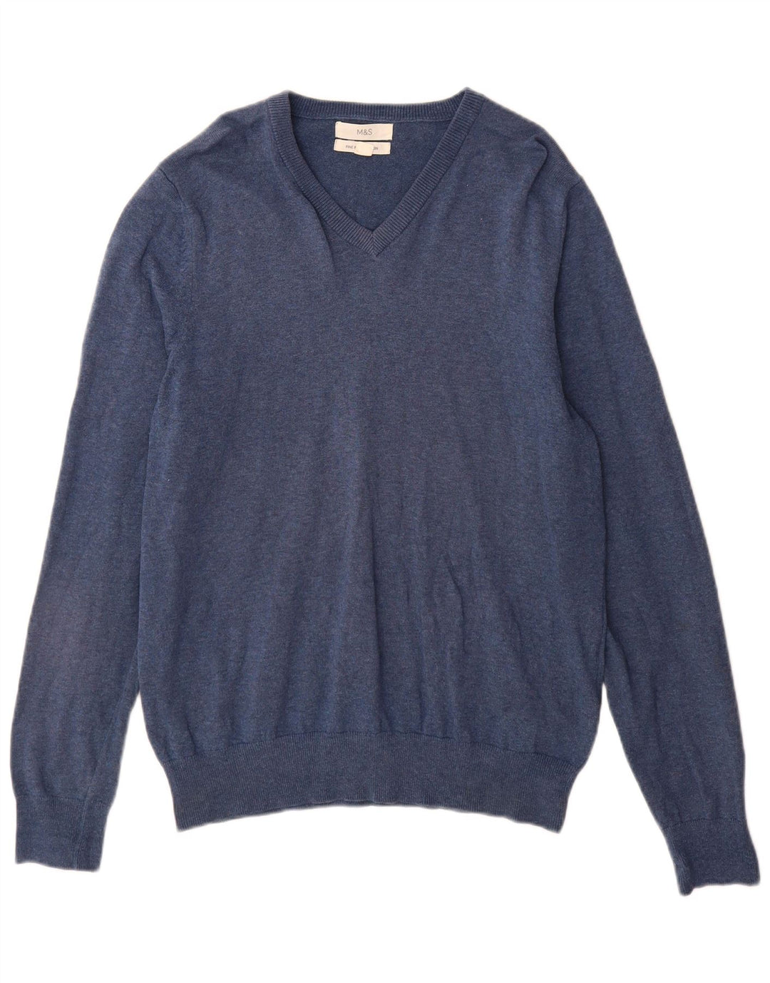 Marks & Spencer Mens V-Neck Jumper Sweater Medium Blue Cotton