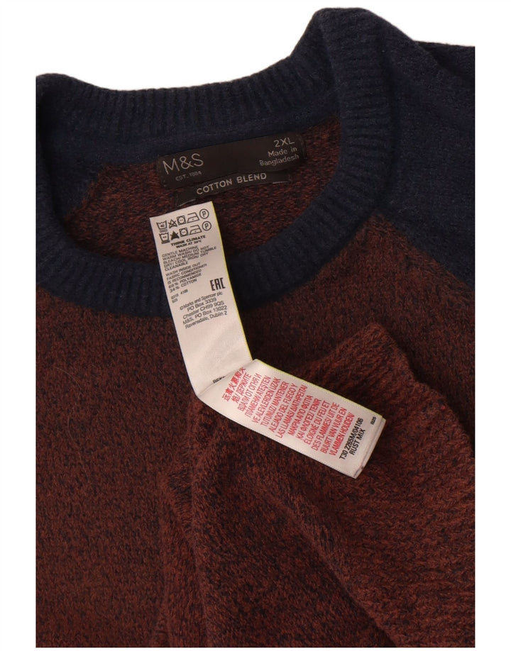 Marks & Spencer Mens Crew Neck Jumper Sweater 2XL Brown Colourblock