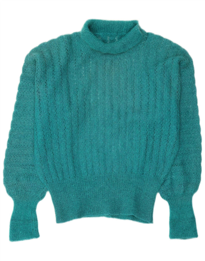 Vintage Womens Roll Neck Jumper Sweater UK 14 Medium Turquoise