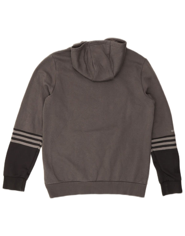 ADIDAS Boys Graphic Hoodie Jumper 14-15 Years Grey Colourblock Cotton