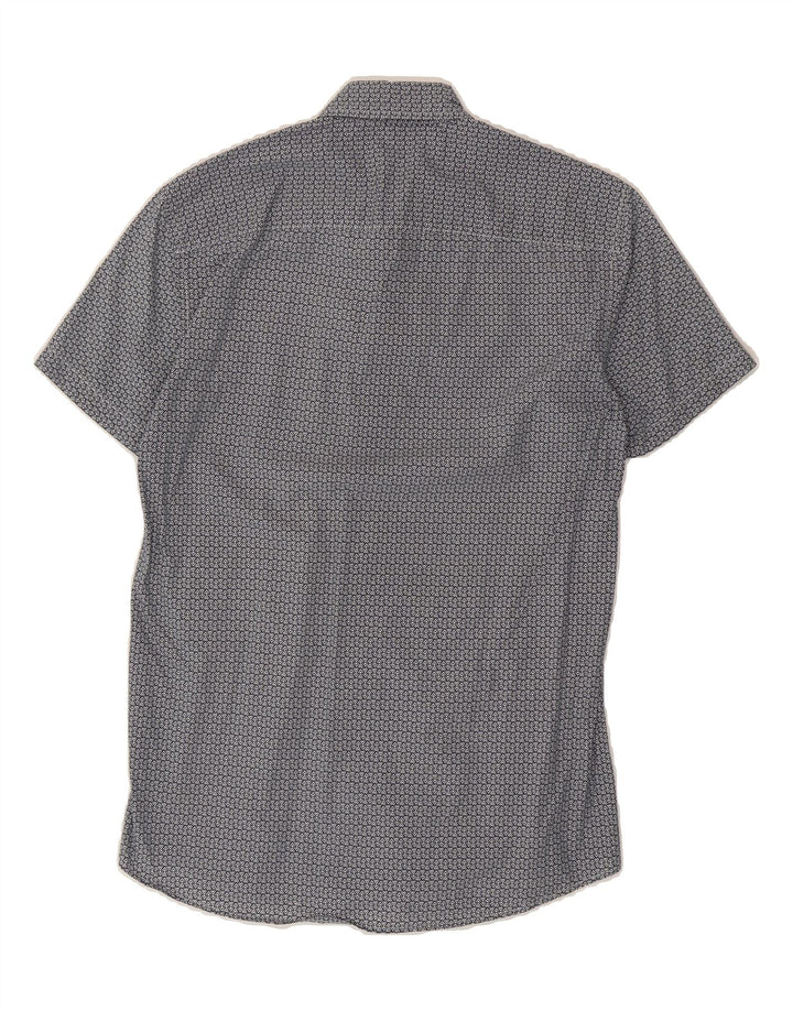 BENETTON Mens Slim Short Sleeve Shirt Small Navy Blue Chevron Vintage Benetton and Second-Hand Benetton from Messina Hembry 