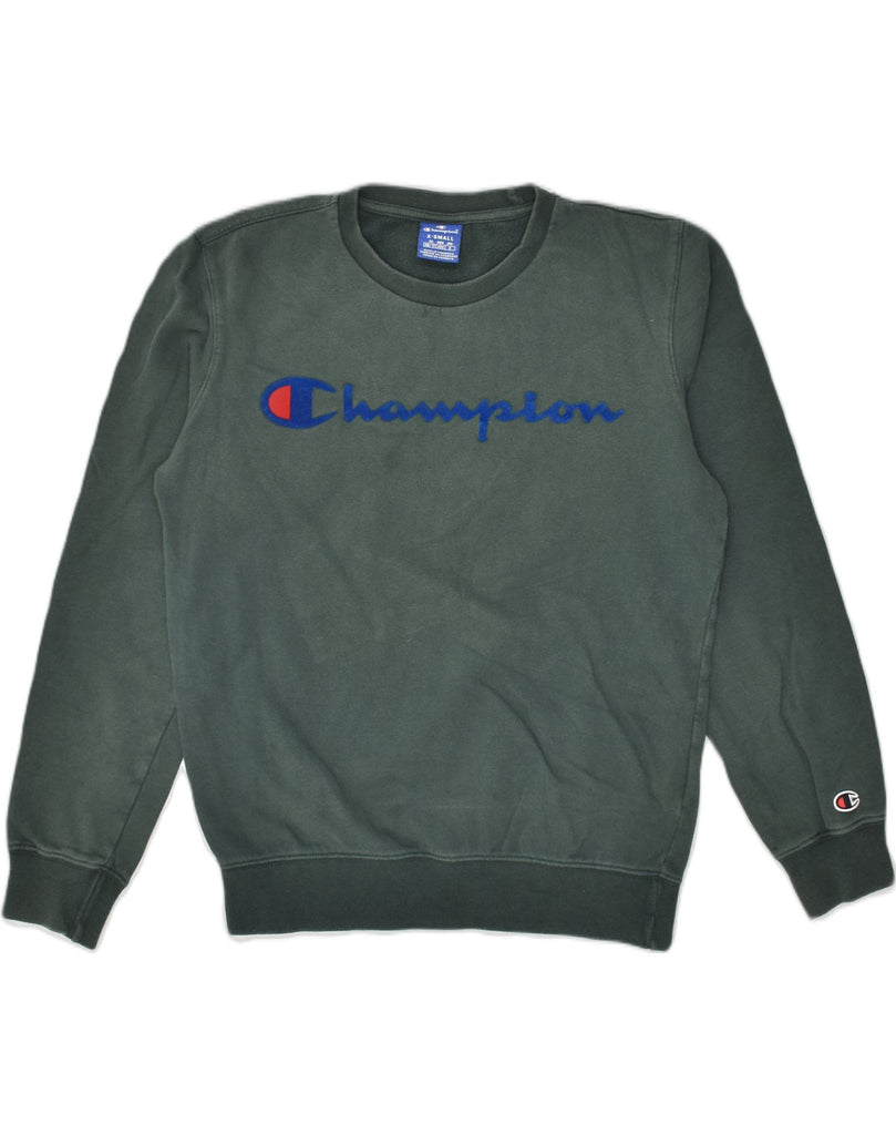 CHAMPION Mens Graphic Sweatshirt Jumper XS Green Cotton | Vintage Champion | Thrift | Second-Hand Champion | Used Clothing | Messina Hembry 