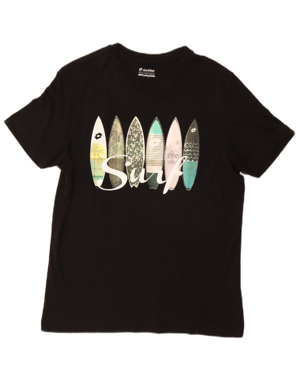 LOTTO Womens Graphic T-Shirt Top UK 10 Small Black Polyester