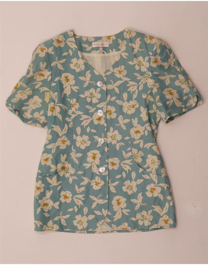 Franco Callegari Womens 4 Button Blazer Jacket UK 12 Medium Blue Floral