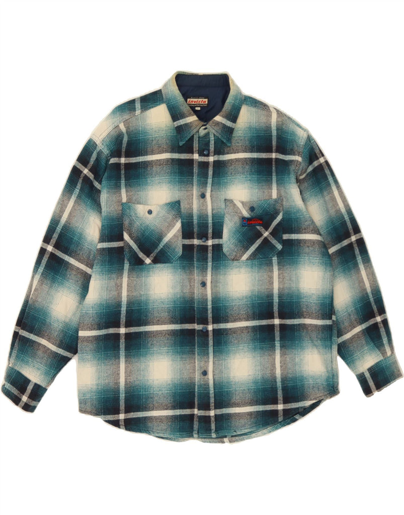 INVICTA Mens Flannel Shirt Medium Blue Check Cotton Vintage Invicta and Second-Hand Invicta from Messina Hembry 