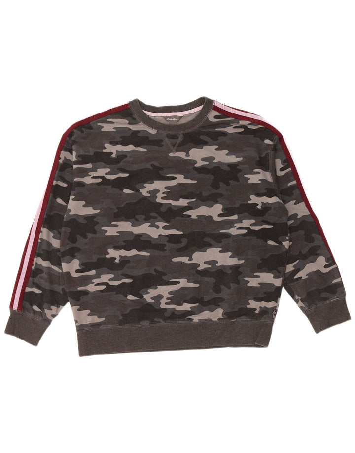 EDDIE BAUER Womens Sweatshirt Jumper UK 14 Medium Grey Camouflage
