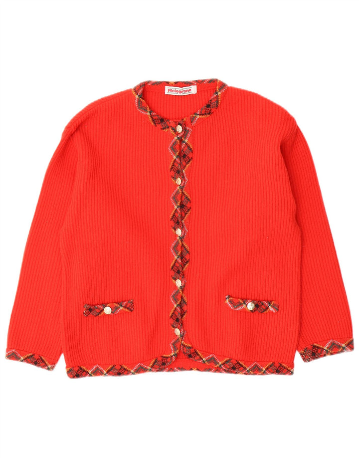 Vintage Womens Cardigan Sweater UK 12 Medium Red Argyle/Diamond Wool