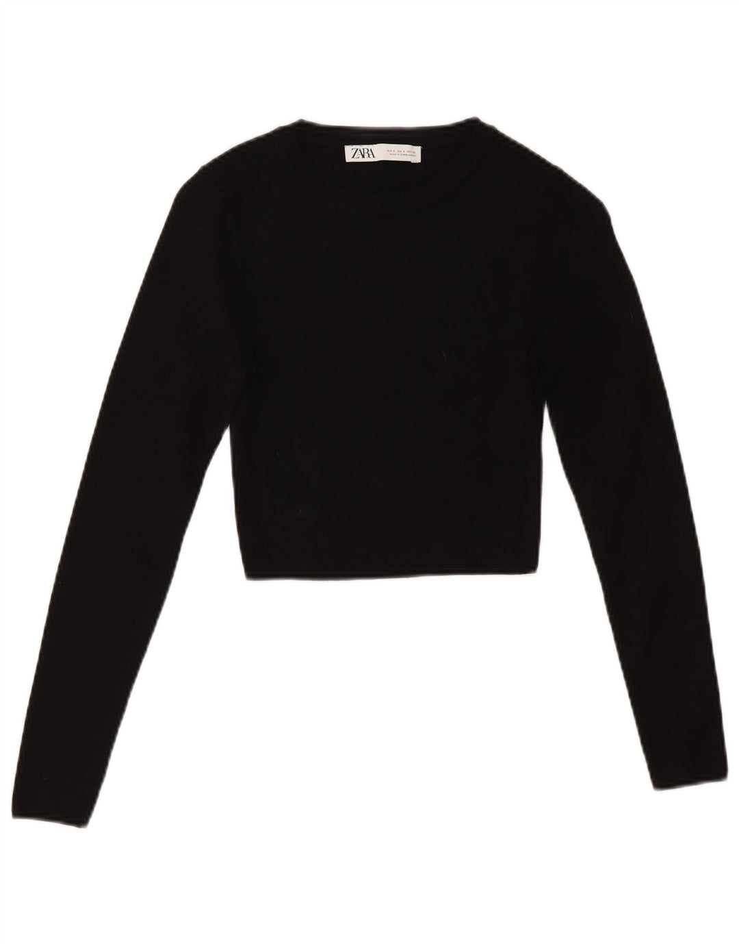 Zara Womens Crop Crew Neck Jumper Sweater UK10 Small Black Viscose