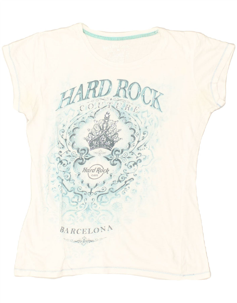 HARD ROCK CAFE Womens Barcelona Graphic T-Shirt Top UK 12 Medium White | Vintage Hard Rock Cafe | Thrift | Second-Hand Hard Rock Cafe | Used Clothing | Messina Hembry 