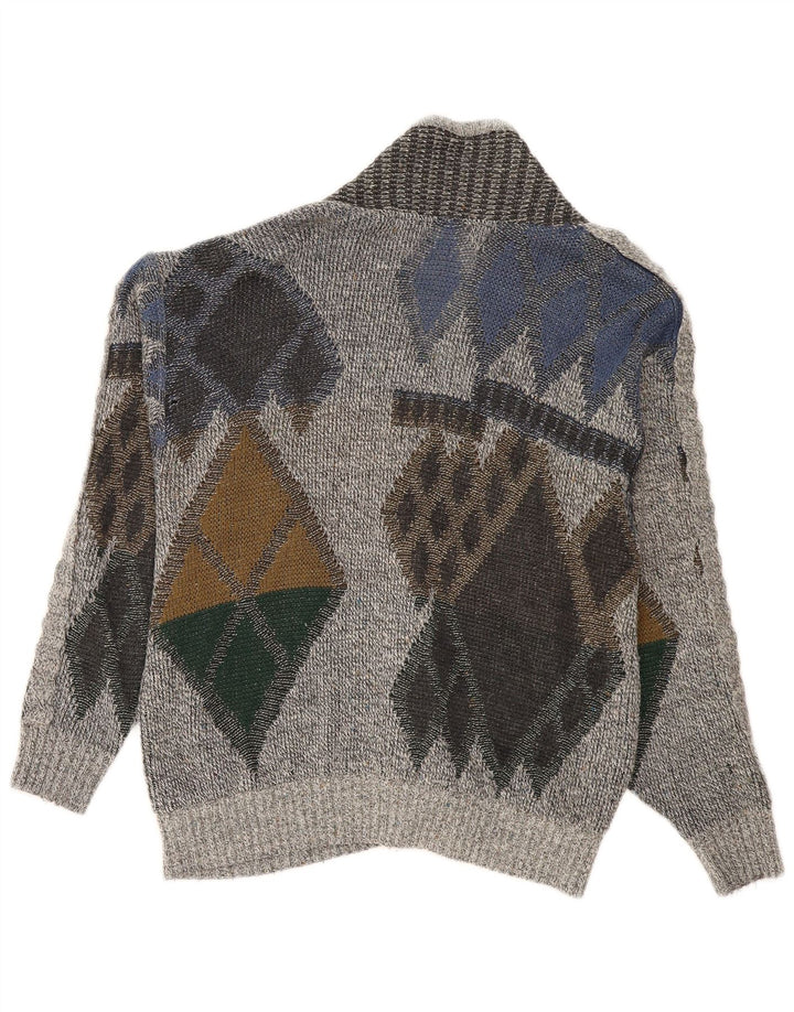 Vintage Mens Cardigan Sweater IT 50 Medium Grey Argyle/Diamond