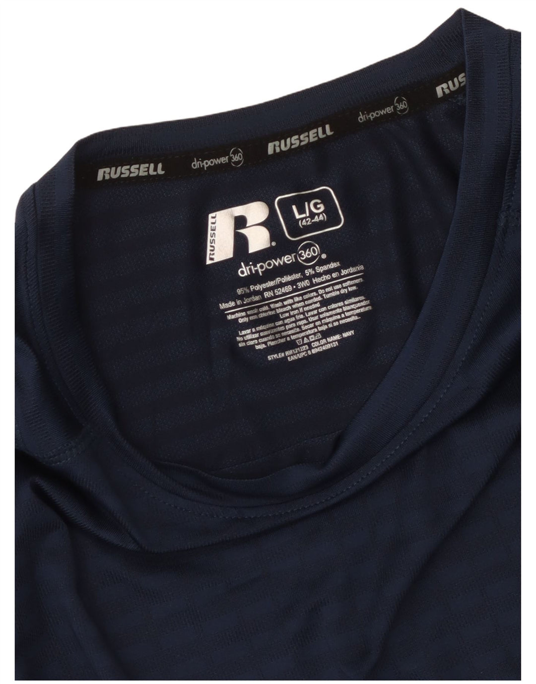 Russell Athletic Mens T-Shirt Top Large Navy Blue Striped Polyester