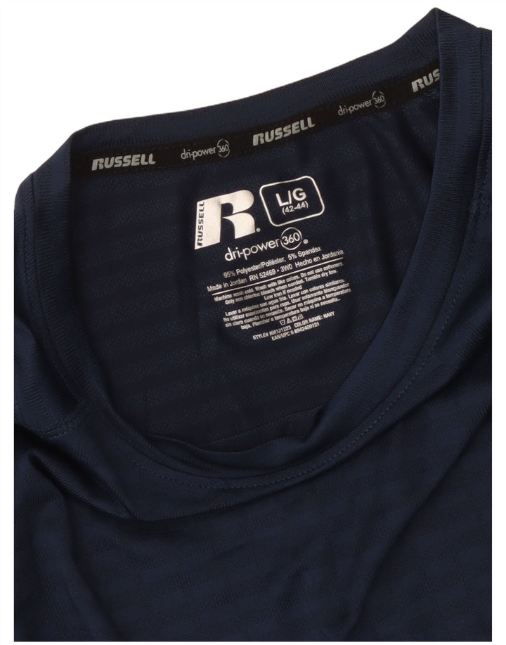 Russell Athletic Mens T-Shirt Top Large Navy Blue Striped Polyester