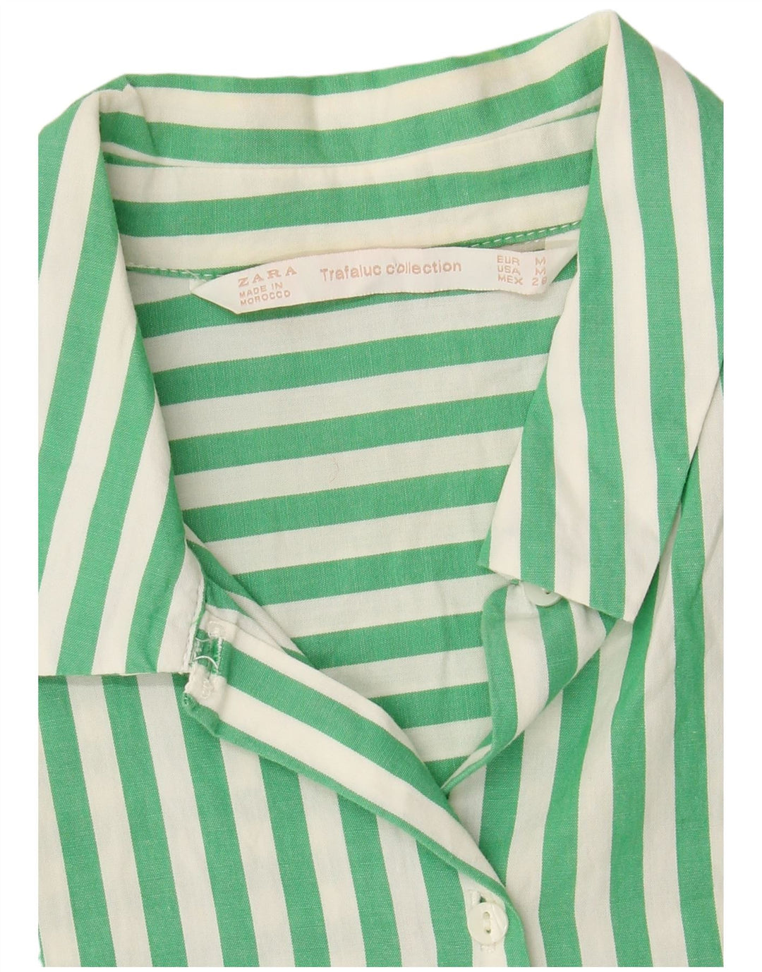 ZARA Womens Short Sleeve Shirt Blouse UK 14 Medium Green Striped
