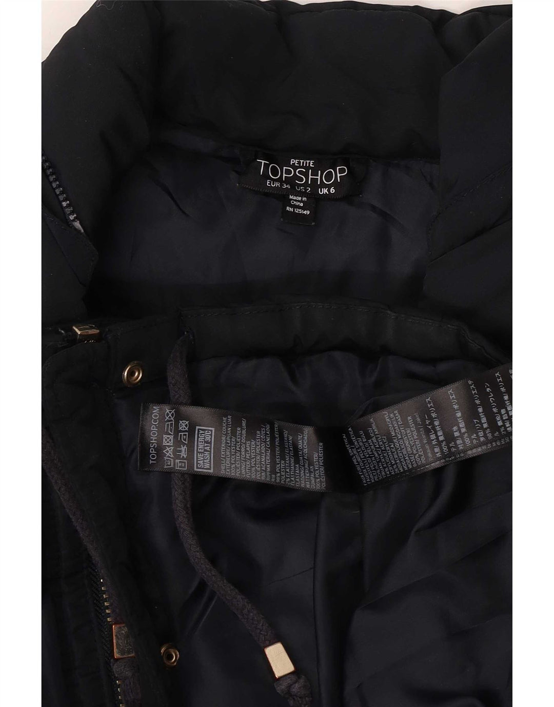 Topshop Womens Padded Jacket UK 6 XS Navy Blue Polyester