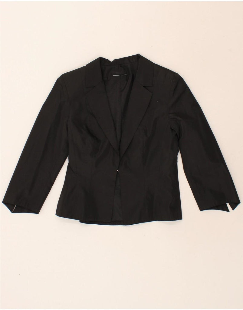 YOUR SIXTH SENSE Womens Blazer Jacket UK 12 Medium Black Polyester Vintage Your Sixth Sense and Second-Hand Your Sixth Sense from Messina Hembry 