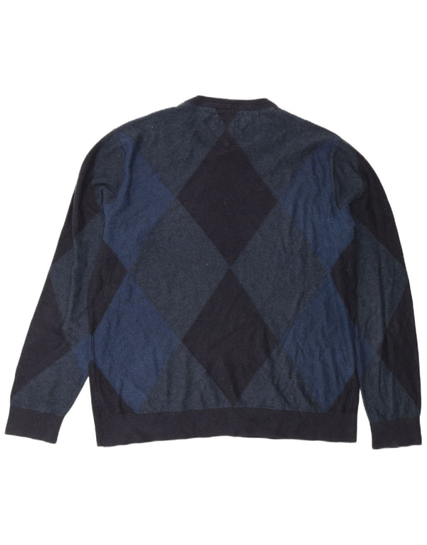Tommy Hilfiger Mens Crew Neck Jumper Sweater 2XL Navy Blue Argyle/Diamond