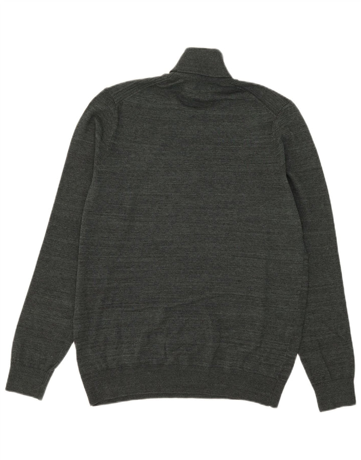 Marks & Spencer Mens Roll Neck Jumper Sweater Medium Khaki Striped Cotton