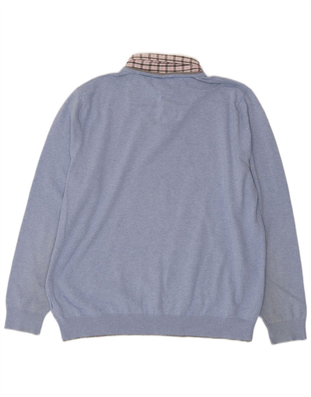 Marks & Spencer Mens Regular Fit V-Neck Jumper Sweater XL Blue Check Cotton