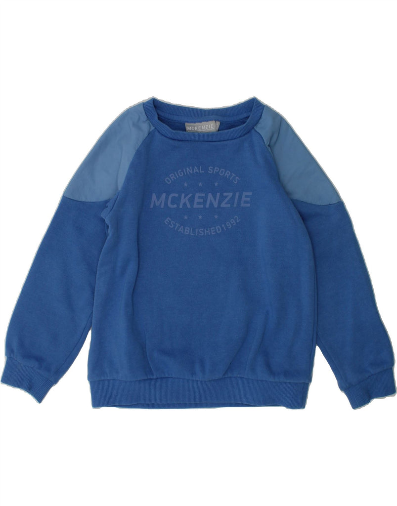 MCKENZIE Boys Graphic Sweatshirt Jumper 7-8 Years Blue Colourblock | Vintage Mckenzie | Thrift | Second-Hand Mckenzie | Used Clothing | Messina Hembry 