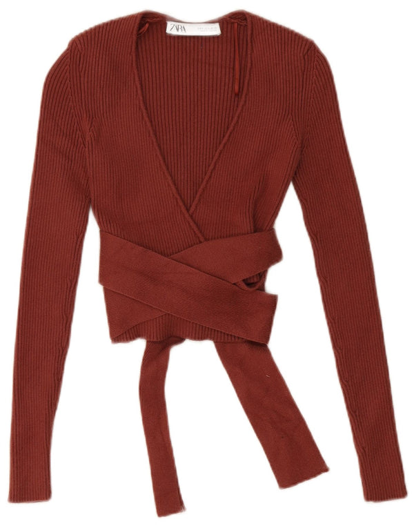 Zara Womens Long Sleeve Wrap Cardigan Top UK 8 Small Brown Viscose