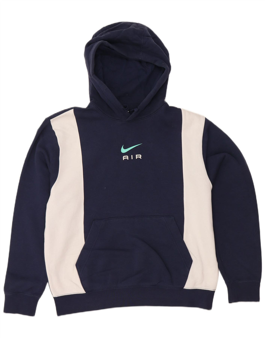NIKE Mens Graphic Hoodie Jumper Medium Navy Blue Colourblock Cotton