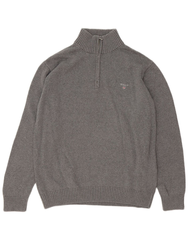 Gant Mens Zip Neck Jumper Sweater 2XL Grey Cotton