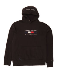 TOMMY HILFIGER Mens Graphic Hoodie Jumper Large Black Cotton