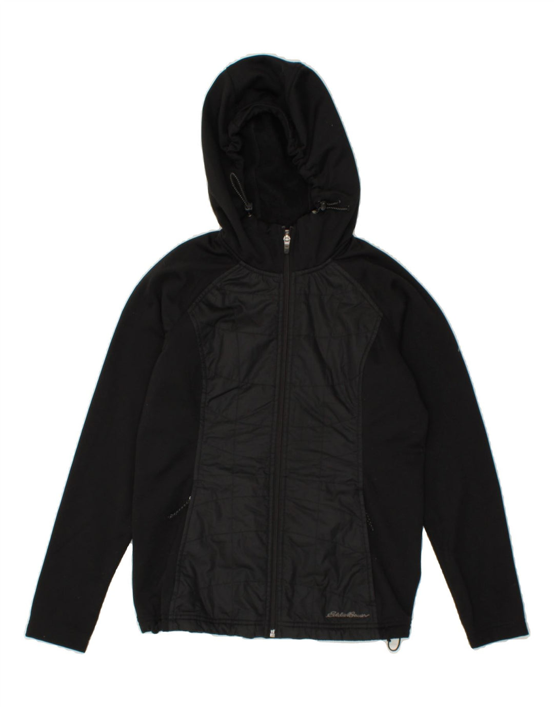 EDDIE BAUER Womens Hooded Bomber Jacket UK 14 Medium Black Polyester Vintage Eddie Bauer and Second-Hand Eddie Bauer from Messina Hembry 