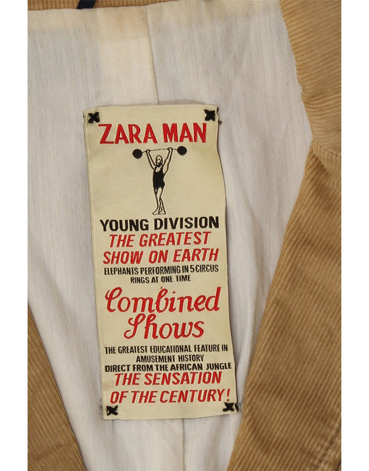 Zara Mens Corduroy 2 Button Blazer Jacket UK 40 Large Beige