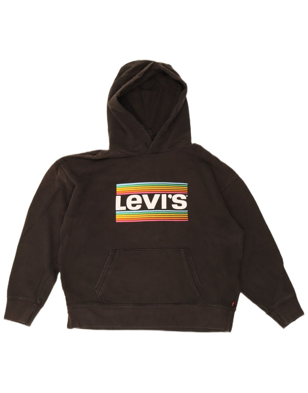 Levi's Womens Graphic Oversized Hoodie Jumper UK 10 Small Black Cotton