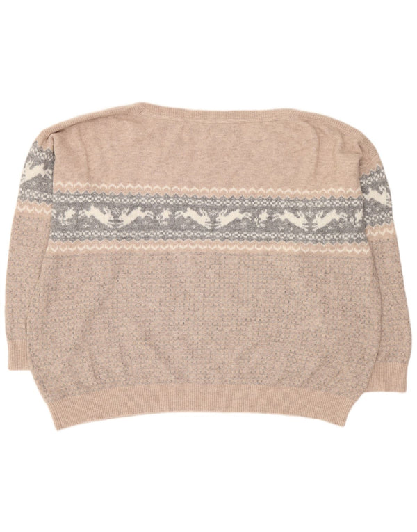 Fat Face Womens Boat Neck Jumper Sweater UK 24 4XL Beige Fair Isle