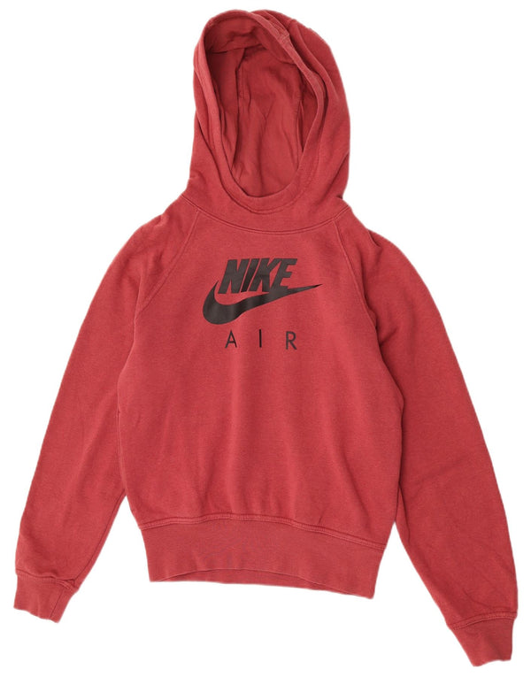 Nike Womens Graphic Oversized Hoodie Jumper UK 6 XS Red Colourblock Cotton