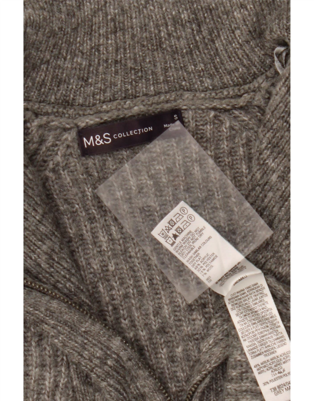 MARKS & SPENCER Womens Zip Neck Jumper Sweater UK 10 Small Grey Acrylic