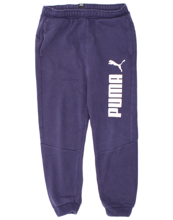Puma Boys Graphic Tracksuit Trousers Joggers 7-8 Years Navy Blue Cotton