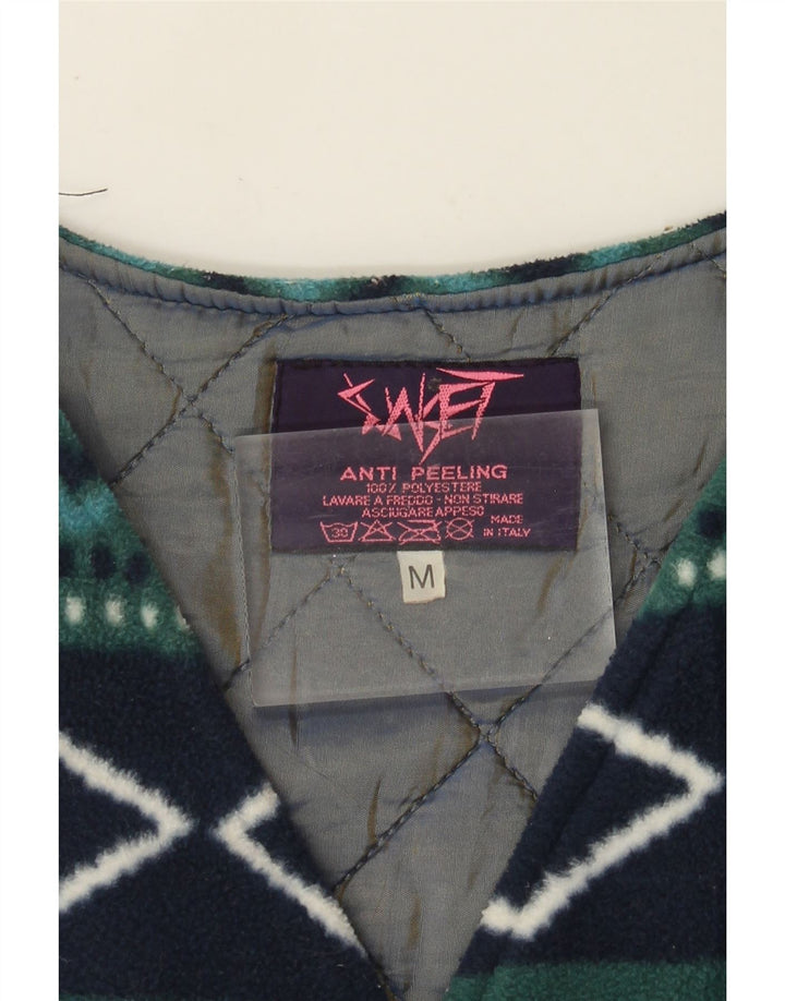 Vintage Womens Fleece Gilet UK 14 Medium Green Argyle/Diamond Retro