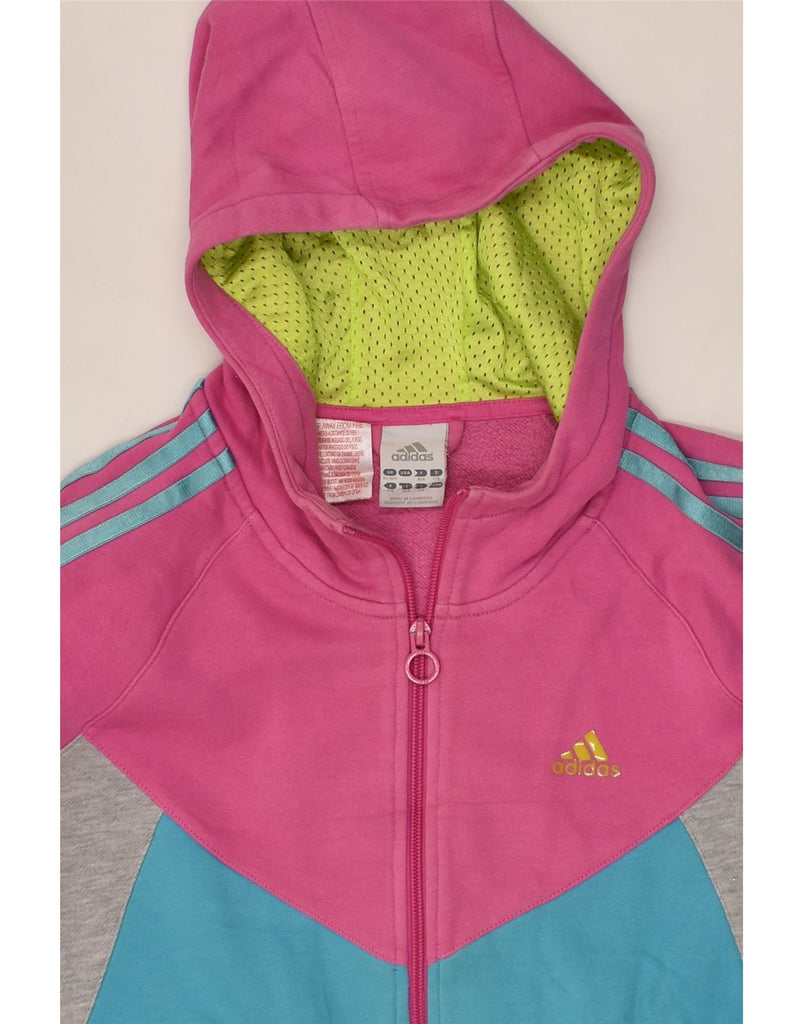 ADIDAS Girls Zip Hoodie Sweater 15-16 Years Pink Colourblock Cotton | Vintage Adidas | Thrift | Second-Hand Adidas | Used Clothing | Messina Hembry 