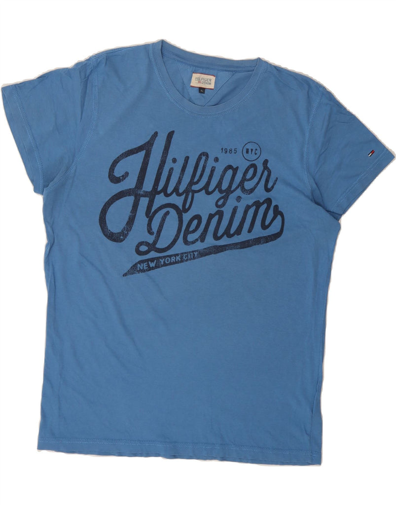 TOMMY HILFIGER Mens Graphic T-Shirt Top XL Blue Cotton Vintage Tommy Hilfiger and Second-Hand Tommy Hilfiger from Messina Hembry 