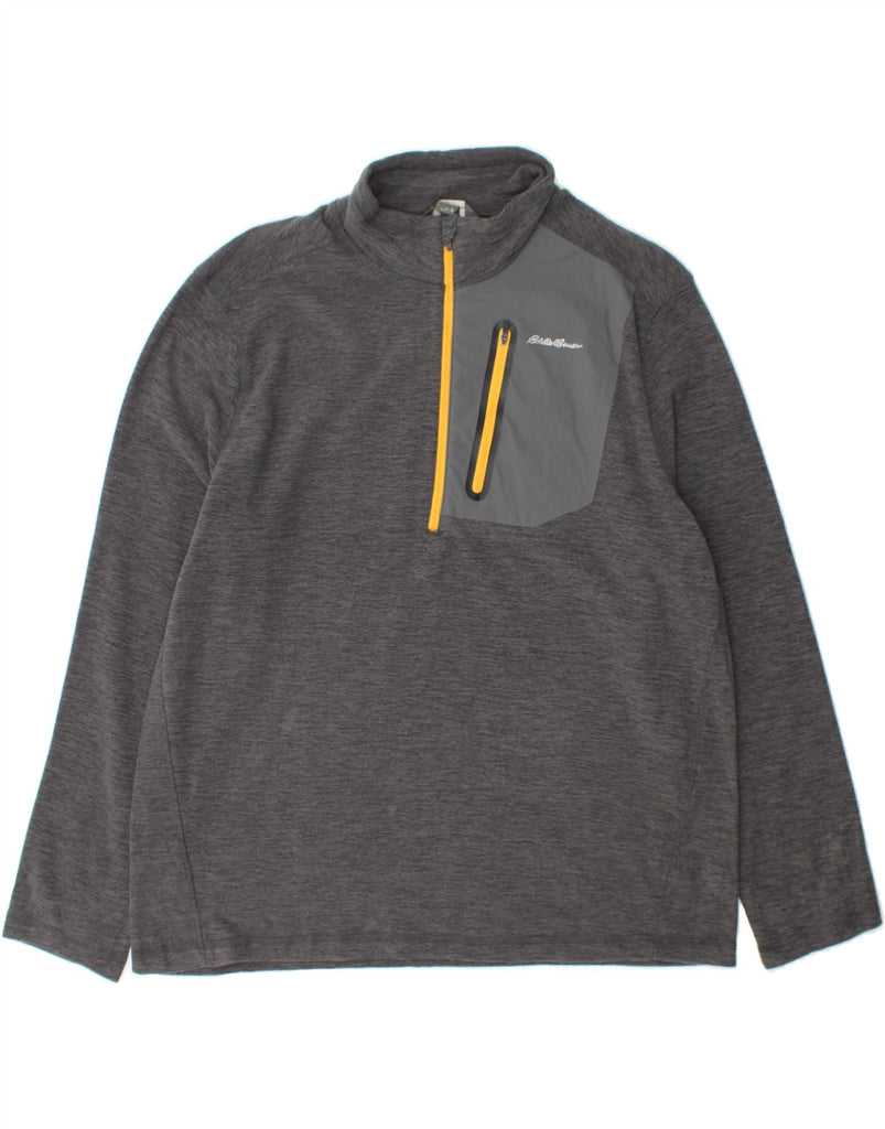EDDIE BAUER Mens Zip Neck Jumper Sweater XL Grey Flecked Polyester Vintage Eddie Bauer and Second-Hand Eddie Bauer from Messina Hembry 