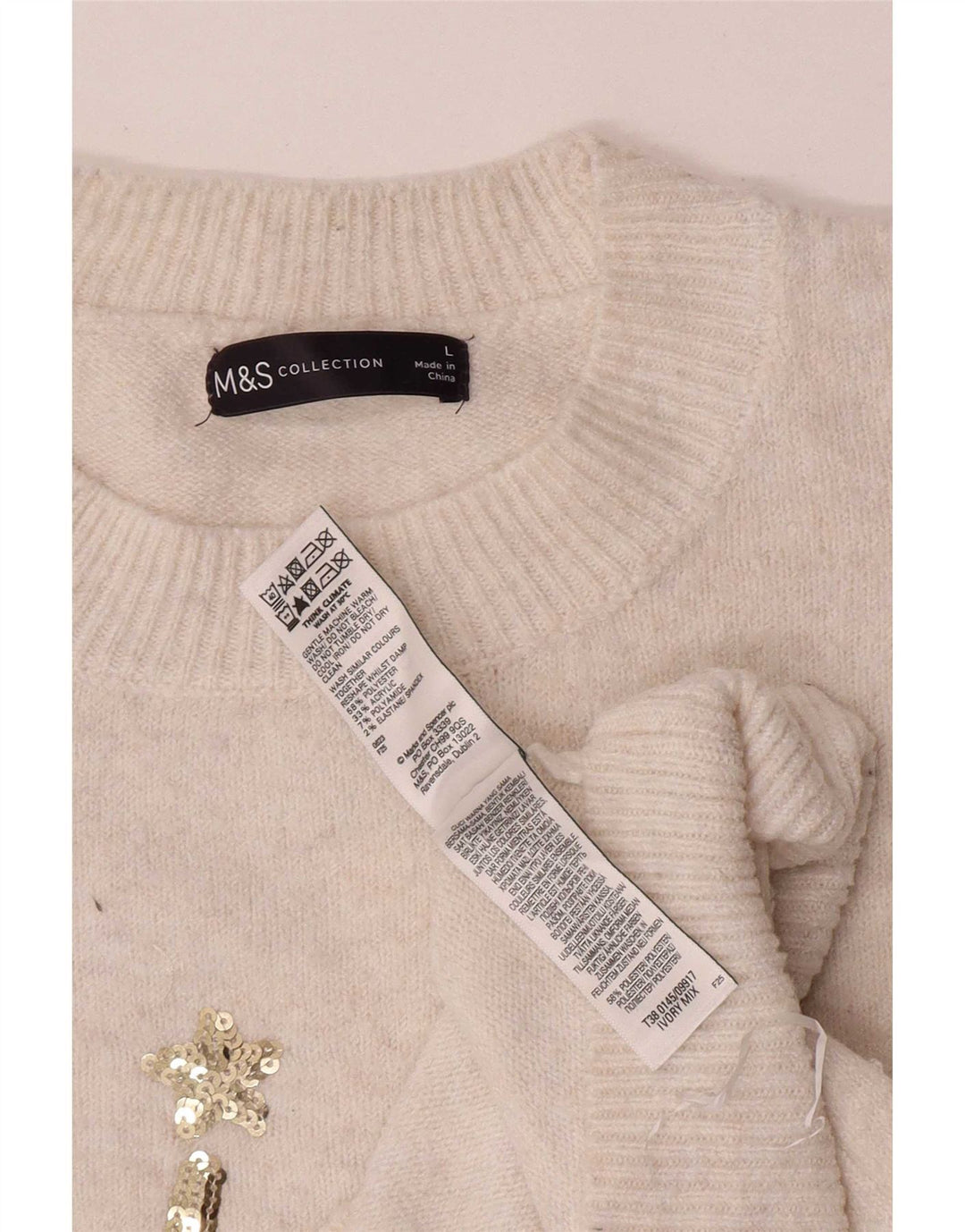 Marks & Spencer Womens Crew Neck Jumper Sweater UK 16 Large Off White