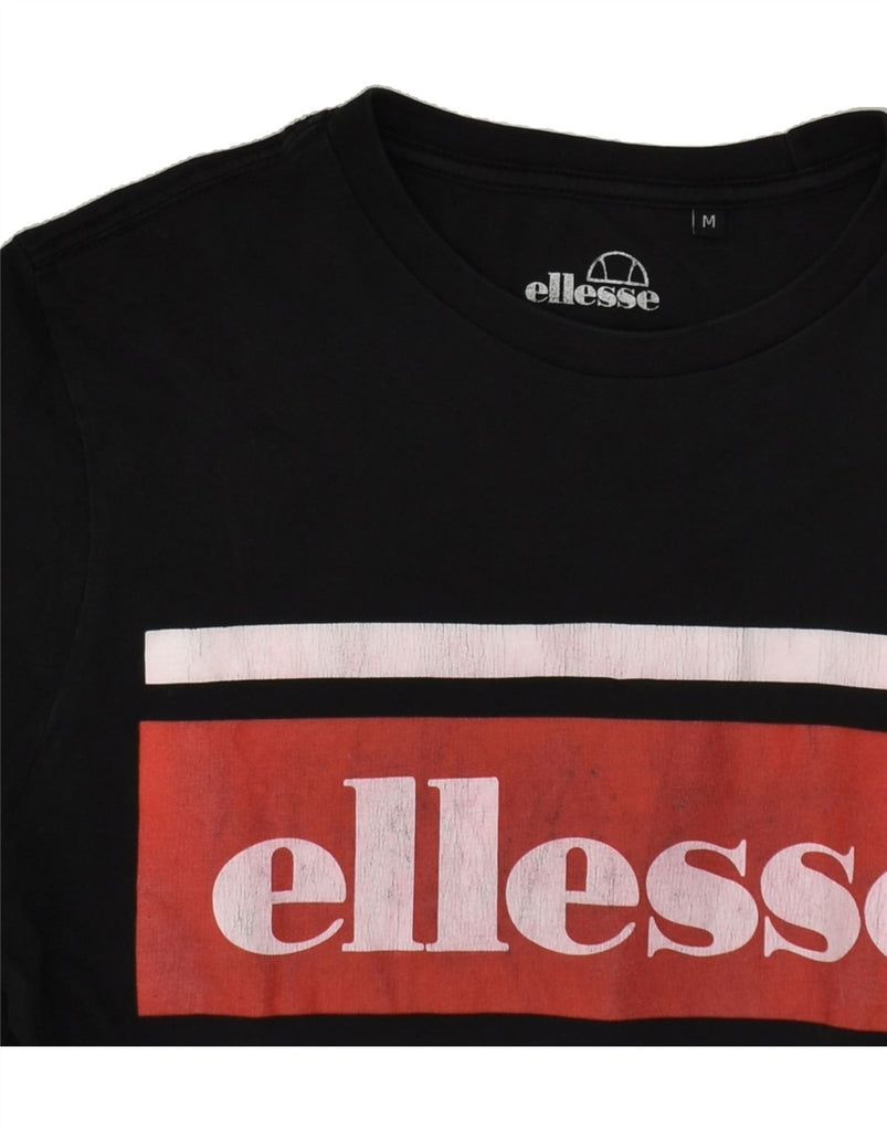 ELLESSE Mens Graphic T-Shirt Top Medium Black Cotton | Vintage Ellesse | Thrift | Second-Hand Ellesse | Used Clothing | Messina Hembry 