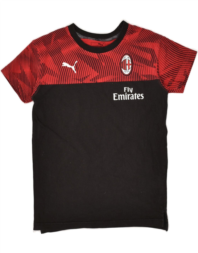 PUMA Boys AC Milan T-Shirt Top 7-8 Years Black Colourblock Cotton | Vintage Puma | Thrift | Second-Hand Puma | Used Clothing | Messina Hembry 