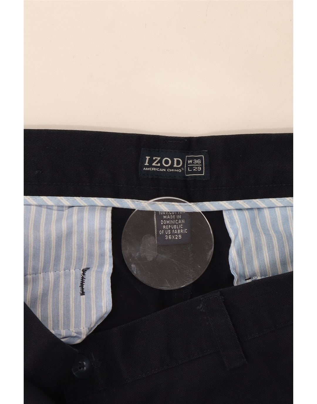 IZOD Mens Straight Chino Trousers W36 L29 Navy Blue Cotton