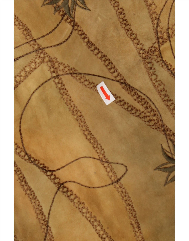 VINTAGE Womens Suede Waistcoat EU 38 Medium Brown Floral Leather