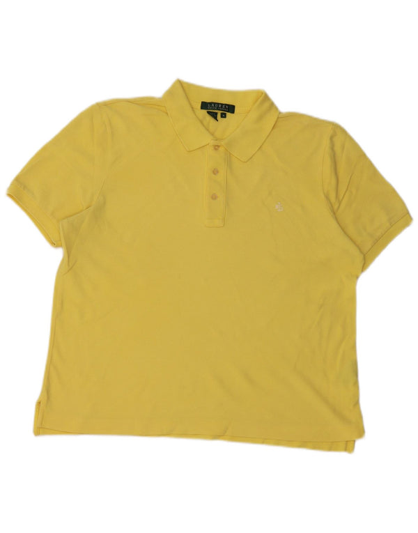 RALPH LAUREN Womens Crop Polo Shirt UK 14 Medium Yellow Cotton