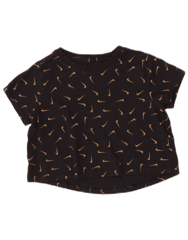 Nike Girls Crop Graphic T-Shirt Top 10-11 Years Medium Black Spotted Cotton