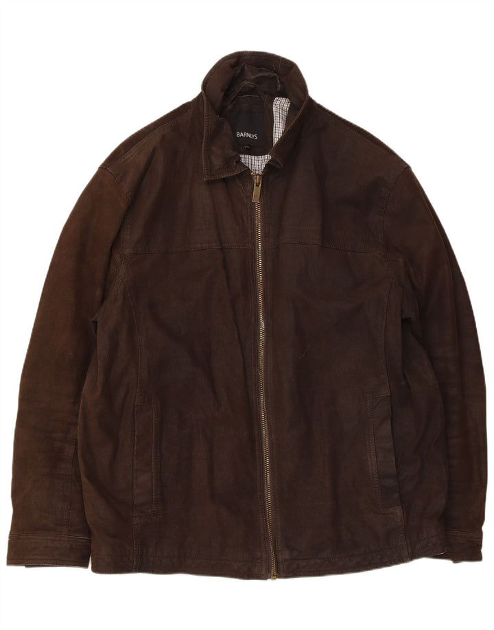BARNEYS Mens Leather Jacket UK 42 XL Brown
