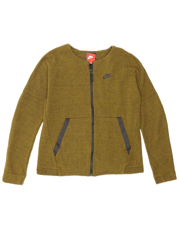 Nike Womens Loose Fit Tracksuit Top Jacket UK 10 Small Khaki Flecked Cotton