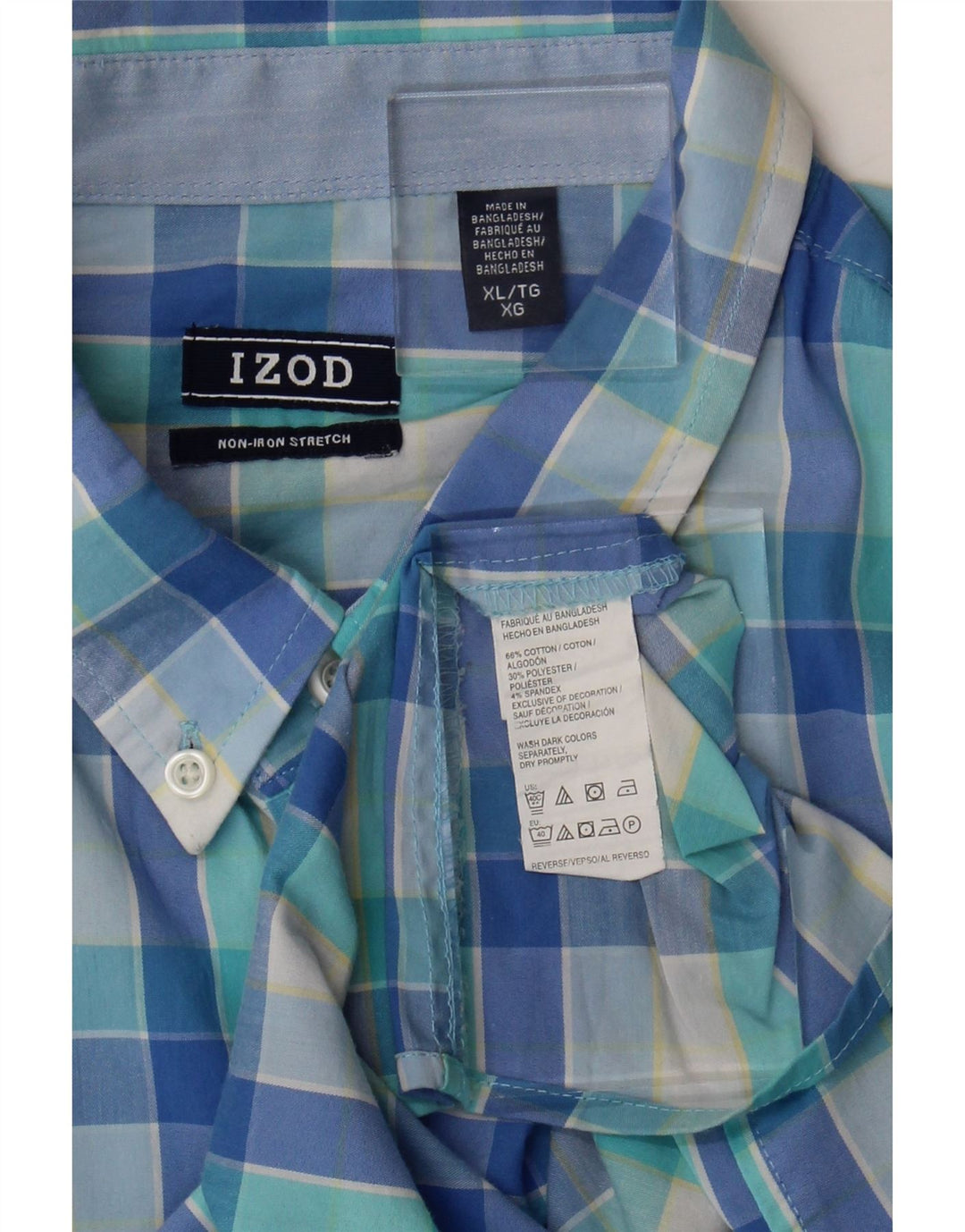 IZOD Mens Short Sleeve Shirt XL Blue Check Cotton Vintage Izod and Second-Hand Izod from Messina Hembry 