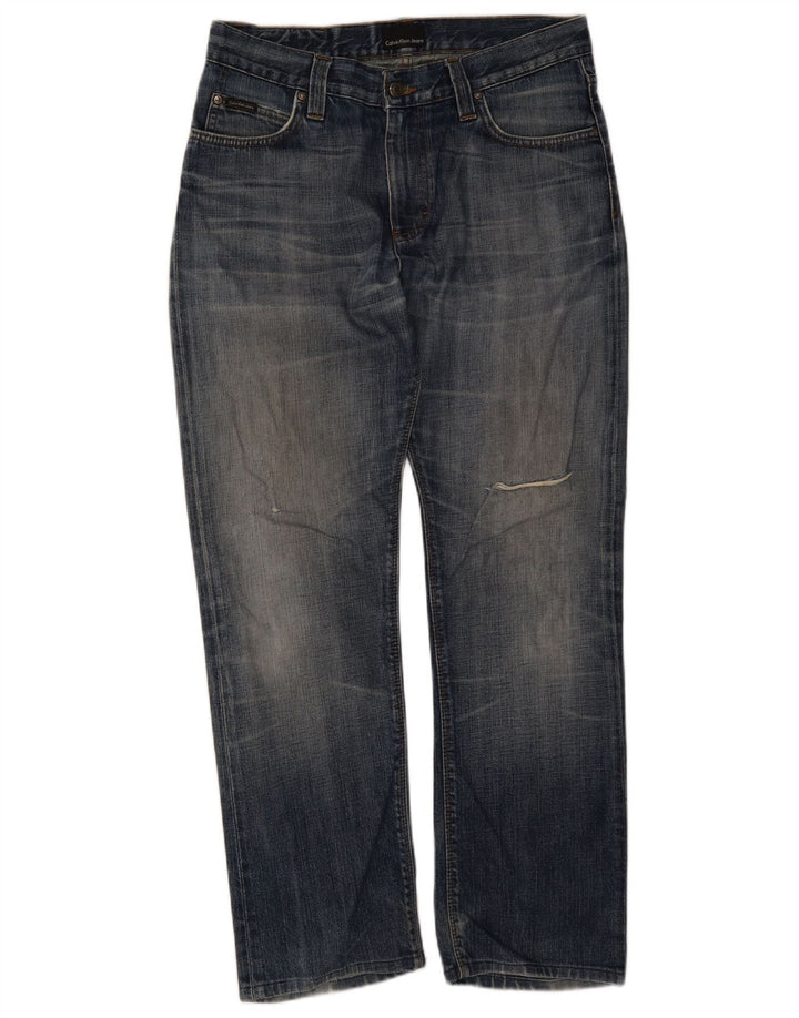 Calvin Klein Mens Distressed Cropped Jeans W30 L23 Blue